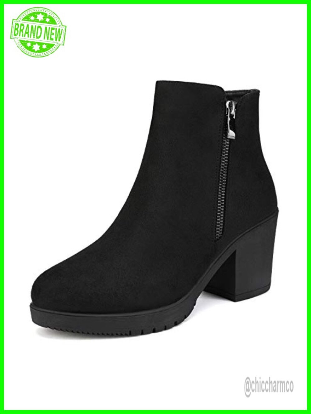 Chunky Heel Platform Ankle Boots Vegan Leather Side Zip Women's
